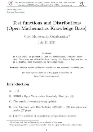 Test Functions and Distributions (Open Mathematics Knowledge Base)