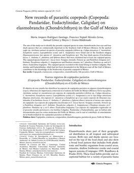 Copepoda: Pandaridae, Eudactylinidae, Caligidae) on Elasmobranchs (Chondrichthyes) in the Gulf of Mexico