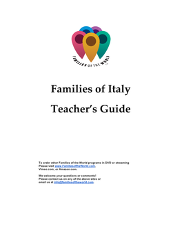 Families of Italy Teacher's Guide