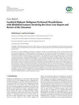 Localized Biphasic Malignant Peritoneal Mesothelioma with Rhabdoid Features Involving the Liver: Case Report and Review of the Literature
