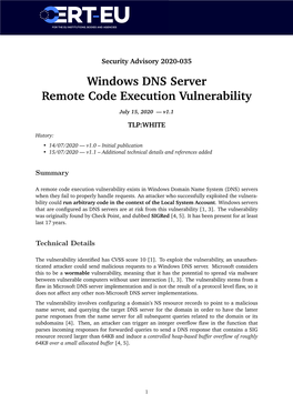 Windows DNS Server Remote Code Execution Vulnerability