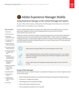Adobe Experience Manager Mobile Using Experience Manager As the Content Management System