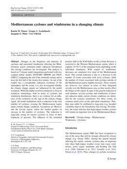 Mediterranean Cyclones and Windstorms in a Changing Climate