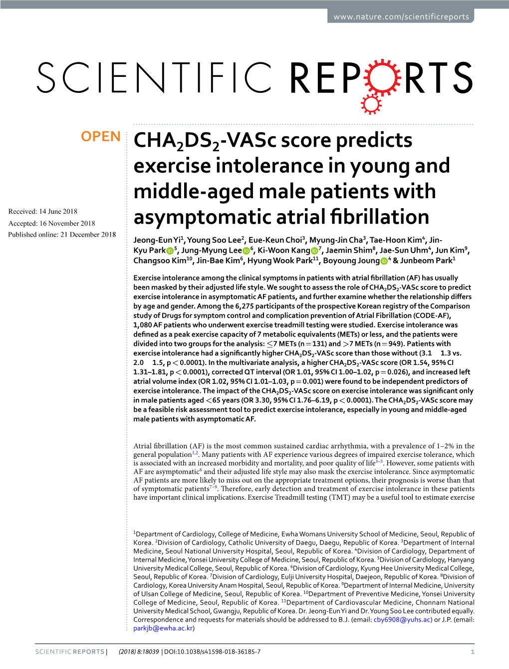 CHA2DS2-Vasc Score Predicts Exercise Intolerance in Young And