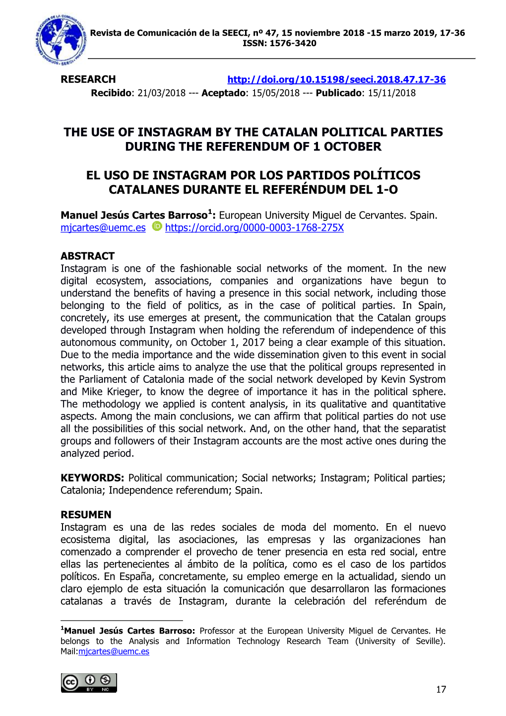 The Use of Instagram by the Catalan Political Parties During the Referendum of 1 October