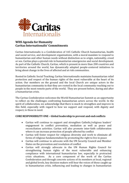 WHS Agenda for Humanity Caritas Internationalis' Commitments