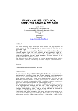 Family Values: Ideology, Computer Games & the Sims