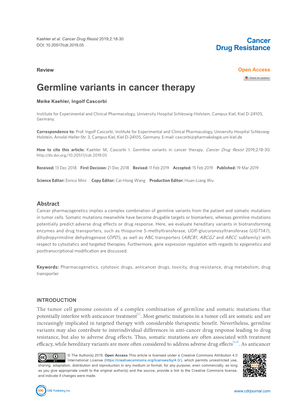 Germline Variants in Cancer Therapy