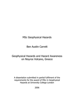 Msc Geophysical Hazards Ben Austin Carrett Geophysical Hazards and Hazard Awareness on Nisyros Volcano, Greece