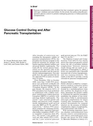 Glucose Control During and After Pancreatic Transplantation