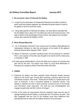 Art Gallery Committee Report January 2012
