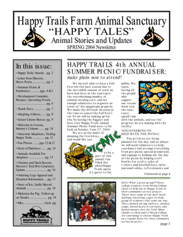 Happy Trails Farm Animal Sanctuary “HAPPY TALES” Animal Stories and Updates SPRING 2004 Newsletter