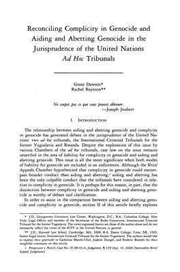 Reconciling Complicity in Genocide and Aiding and Abetting Genocide in the Jurisprudence of the United Nations Ad Hoc Tribunals