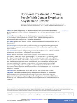 Hormonal Treatment in Young People with Gender Dysphoria: a Systematic Review
