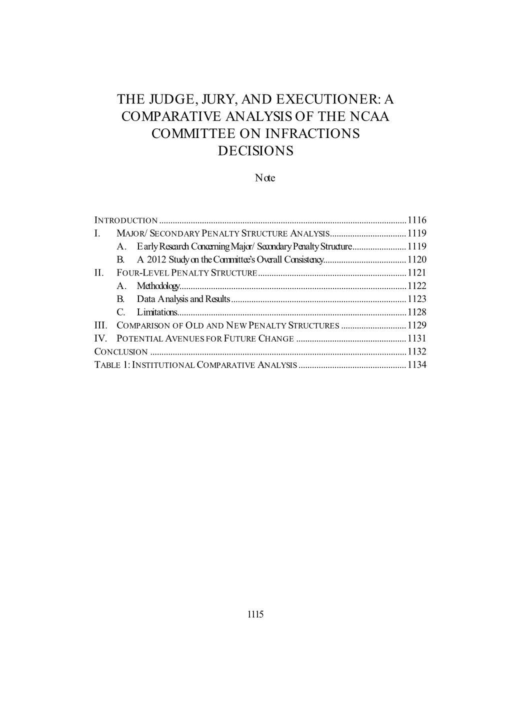 A Comparative Analysis of the Ncaa Committee on Infractions Decisions