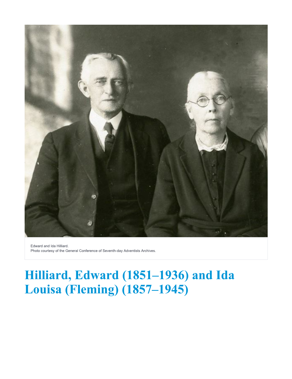 Hilliard, Edward (1851–1936) and Ida Louisa (Fleming) (1857–1945) SHIRLEY TARBURTON