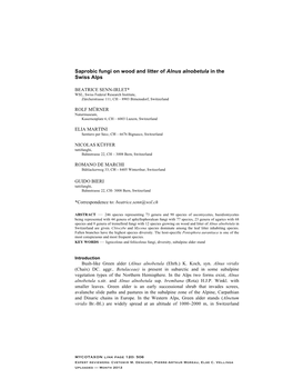 Saprobic Fungi on Wood and Litter of Alnus Alnobetula in the Swiss Alps