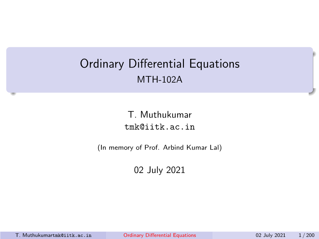 Ordinary Differential Equations