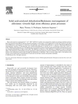 Solid Acid-Catalyzed Dehydration/Beckmann Rearrangement of Aldoximes: Towards High Atom Eﬃciency Green Processes