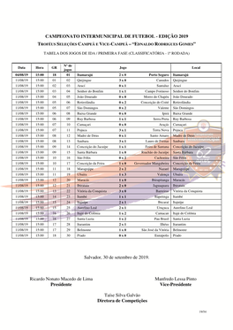 Campeonato Intermunicipal De Futebol - Edição 2019