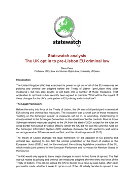 Statewatch Analysis the UK Opt in to Pre-Lisbon EU Criminal Law