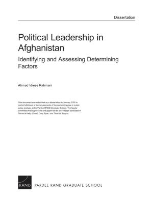 Political Leadership in Afghanistan Identifying and Assessing Determining Factors