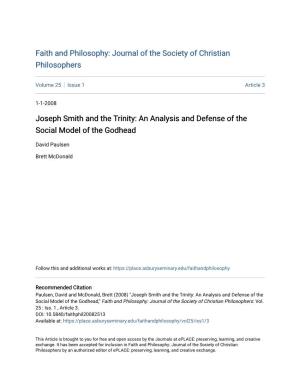 Joseph Smith and the Trinity: an Analysis and Defense of the Social Model of the Godhead