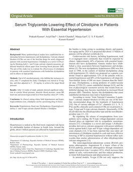 Serum Triglyceride Lowering Effect of Cilnidipine in Patients with Essential Hypertension
