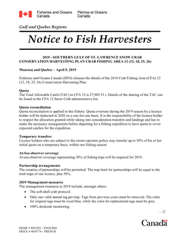 Notice to Fish Harvesters