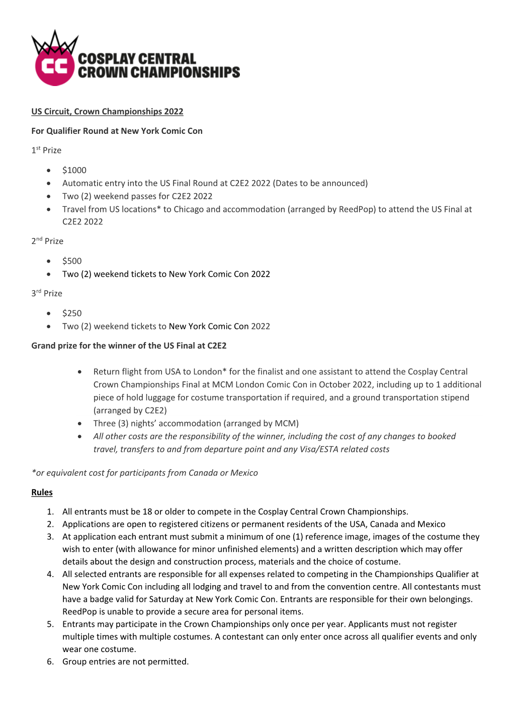 US Circuit, Crown Championships 2022 for Qualifier Round at New York Comic Con 1St Prize • $1000 • Automatic Entry Into