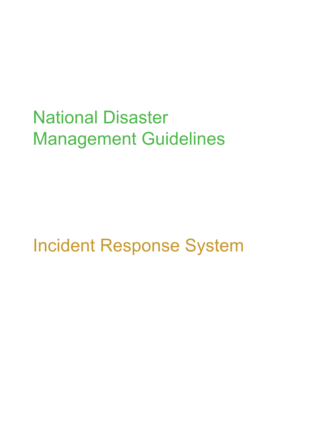 National Disaster Management Guidelines Incident Response System