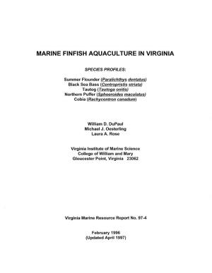 Marine Fin Fish Aquaculture in Virginia