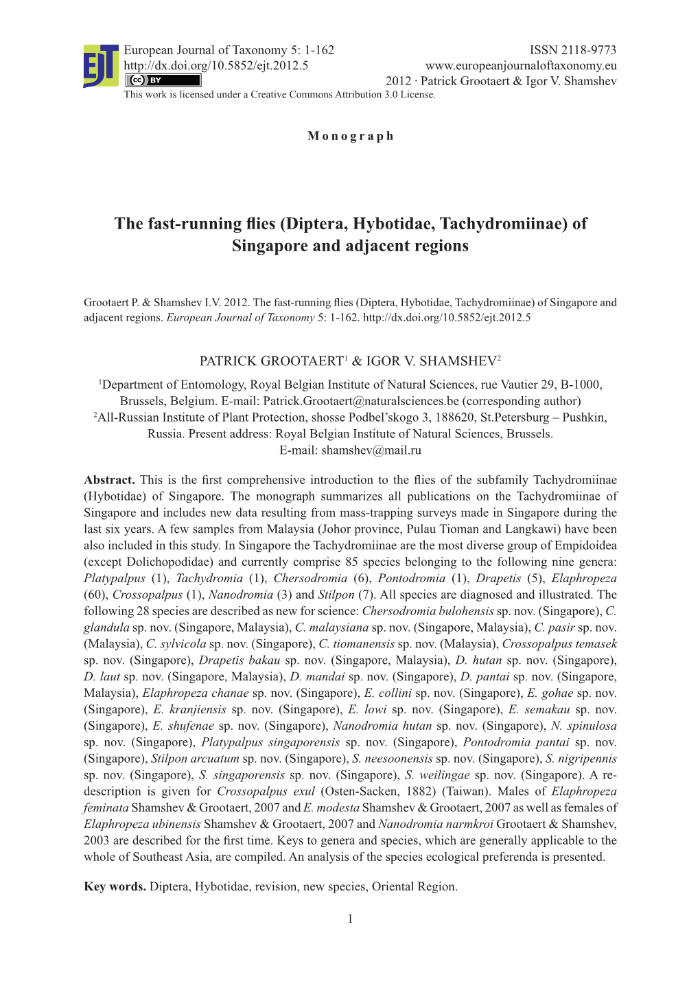 Diptera, Hybotidae, Tachydromiinae) of Singapore and Adjacent Regions