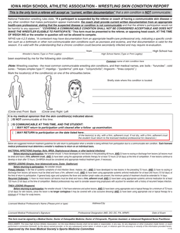 Wrestling Skin Condition Report Form