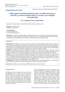 Upper Gastro-Intestinal Endoscopy Prior to Cholecystectomy, a Necessity? an Observational Study in a Tertiary Care Hospital in South India