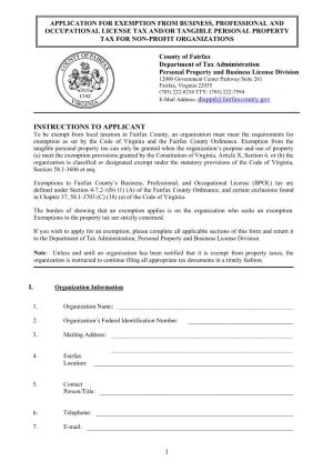 Application for Exemption from BPOL and Tangible Personal Property