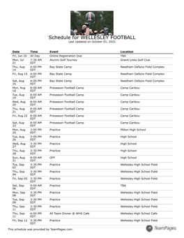 Schedule for WELLESLEY FOOTBALL Last Updated on October 01, 2021