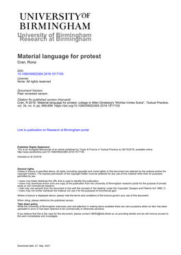 Material Language for Protest Cran, Rona