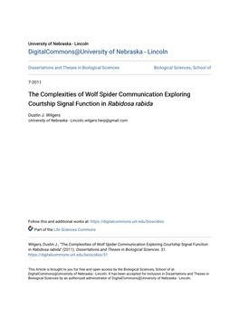 The Complexities of Wolf Spider Communication Exploring Courtship Signal Function in Rabidosa Rabida