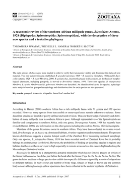 Zootaxa,A Taxonomic Review of the Southern African Millipede Genus