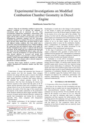 Experimental Investigations on Modified Combustion Chamber Geometry in Diesel Engine