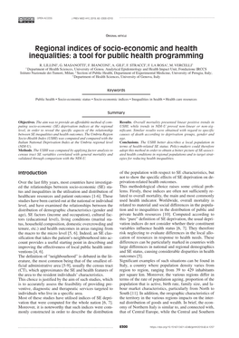 Regional Indices of Socio-Economic and Health Inequalities: a Tool for Public Health Programming