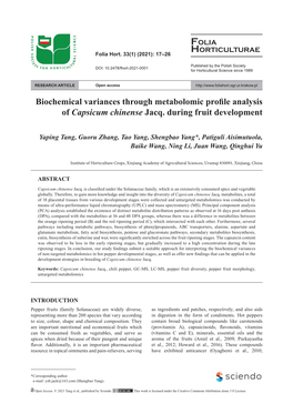 Biochemical Variances Through Metabolomic Profile Analysis of Capsicum Chinense Jacq