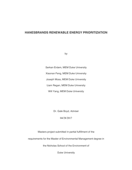 Hanesbrands Renewable Energy Prioritization