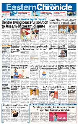Centre Trying Peaceful Solution to Assam-Mizoram Dispute