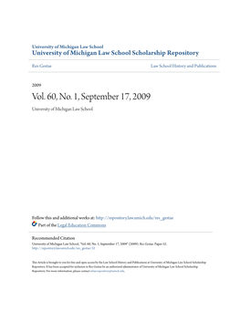 Vol. 60, No. 1, September 17, 2009 University of Michigan Law School