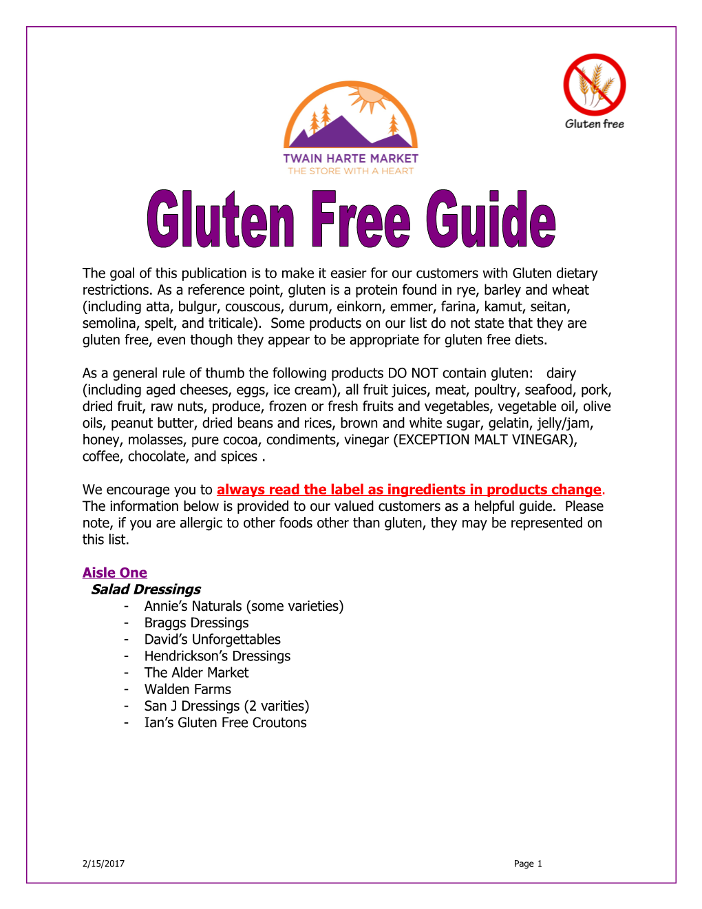 Gluten Free Products