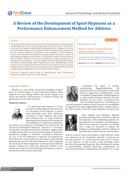 A Review of the Development of Sport Hypnosis As a Performance Enhancement Method for Athletes