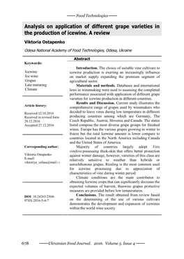 Analysis on Application of Different Grape Varieties in the Production of Icewine