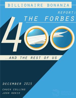 Billionaire Bonanza, the Forbes 400 and the Rest of Us